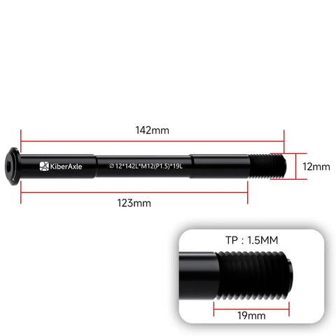 12mm Thru Axle For Bike Forks And Rear Hubs, Hubs Adapter With 1.5mm Thread Pitch, 142mm Length (123mm Mounting), M12 Nut Compatible shown