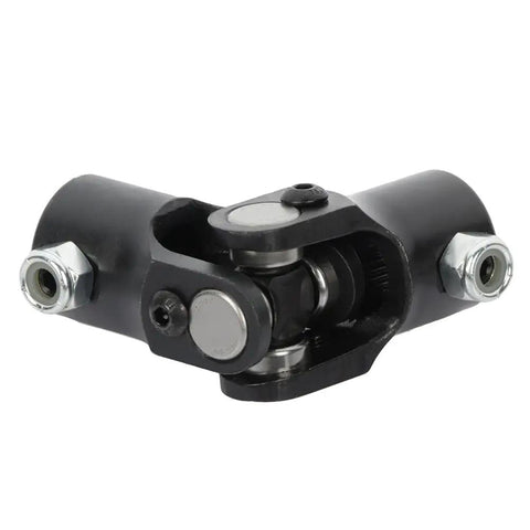 Black nickel-plated Three Quarter Inch Steering U Joint 36 Spline to Three Quarter Inch DD, 96mm, showing heavy-duty construction and needle bearings.