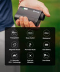 Hand holding 2S Pro Golf Range Finder With Slope And Pin Finder, Measure From Cart On The Fly Up To 1093 Yards, Magnetic Mount.