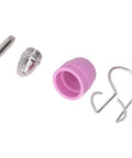 Premium Plasma Torch Rebuild Kit For Welding Pros Featuring Stainless Steel Rings Plus Ceramic Nozzle Conductive Electrode And Complete Consumables Set, includes pink ceramic nozzle and stainless steel components.