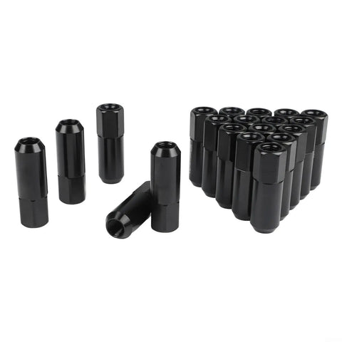 Black Lightweight Aluminum M12x1.5 Wheel Nuts, 60mm Lug Screws For Truck SUV Car, 20pc Hard Anodized Hub Kit Boosts Grip And Adds That Sweet Street Ride Vibe, shown in 20-piece set