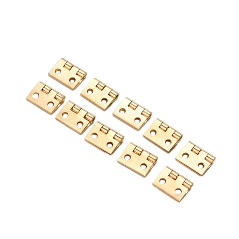Rotating Concealed Hinges For Cabinets And Wooden Boxes, Brass Plated Mini Hinges 10 Pcs, flat view on white background