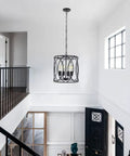 Black Rustic Chandelier Pendant Light Fixture For Dining Room With Four Cage Lights in modern foyer