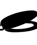 Sleek Black Elongated Toilet Seat With Top Mount Plastic Hinges Built Heavy Duty For Big Time Home Comfort Impact Absorbing Hardware