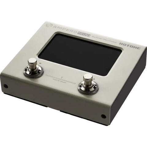 Ampero Mini MP50VN Guitar Multi Effects Processor with Touch Screen, gray body, black screen, and dual footswitches