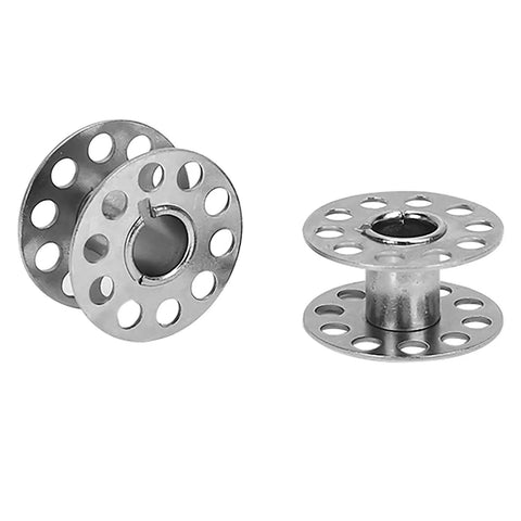 Close-up of bobbins from 22 Piece Pro Grade Stainless Steel Sewing Machine Bobbin Set For Embroidery And Crafting Rust Resistant Durable Bobbins