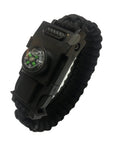 Tactical Wrist Compass Bracelet With Built In Led Light And Whistle Buckle For Camping Hiking Survival Adventure Mountaineering Fishing And Hunting Black Outdoor Gear Essential; close-up view of black bracelet with compass and LED light