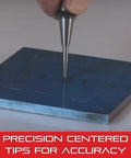 Pro Grade Center Punch With Round Shank And Knurled Grip Hardened And Tempered Steel For Clean Slip Free Indents on metal surface.