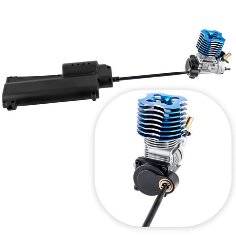 RC Power Starter Handheld Electric Start Igniter for 1/8 and 1/10 Nitro RC Cars, Buggies, Trucks, and Planes with engine view