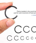 65Mn Spring Steel Snap Ring Set For Hole Sizes 4Mm Through 20Mm Round Wire Bearing Stop Rings Assortment Kit, close-up of snap ring in hand, sizes shown.