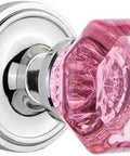 Classic Rosette Interior Mortise Waldorf Pink Door Knob Set With Bright Chrome Finish, crystal knobs and solid forged brass rosette