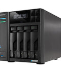 Rock Solid 4 Bay Network Attached Storage Drive featuring Intel Quad Core CPU, with four drive bays and digital display.