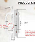 White Patio Sliding Glass Door Handle Set With Reversible Design Fits 1 3 8 To 2 1 4 Inch Thick Wood Or Vinyl Doors 3 15 16 Inch Hole Centers And 45 Degree Keyway For Offset B Position Latch Installations product dimensions diagram