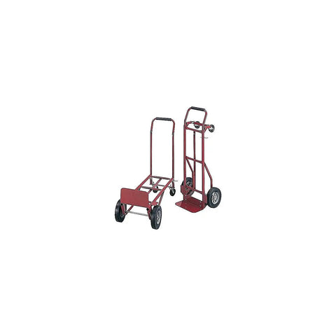 Heavy Duty Two Way Convertible Hand Truck Transforms Into Four Wheel Platform Dolly With Six Hundred Pound Capacity Welded Steel Frame Swivel Casters And Power Grasp Handles Built Damn Tough For Heavy Lifting Hustle In Bright Red
