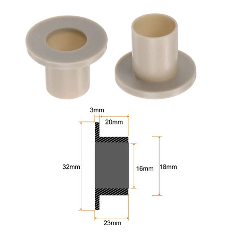 Heavy Duty 4 Piece Flanged Sleeve Bearings With Self Lubricating Nylon Bushings For Shafts 16mm Bore 18mm Od 23Mm Length showing dimensions and details.