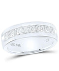 Mens 14K White Gold Wedding Band Ring Showcasing Round Brilliant Diamonds in A Sleek Channel Setting 1.50 CTW Total Weight side view with diamonds.