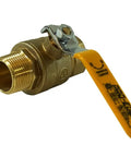 Heavy Duty 1-1/2 Inch Full Port Brass Ball Valve Set MIP X FIP Threaded 600 PSI For Water Oil Gas And Compressed Air 10 Pack UL CSA NSF FM Certified Quality, angled view with yellow handle
