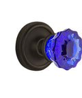 Classic Rosette Passage Crystal Cobalt Glass Door Knob Set In Oil Rubbed Bronze For 2 3/8 Inch Backset Includes Both Sides For One Door Solid Brass Rosettes Crystal Knobs No Locking Ideal For Closets And Hallways