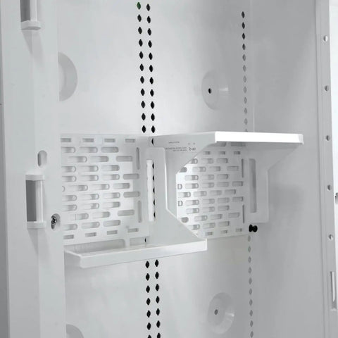 Heavy Duty Shelf Mounting Bracket For Routers Modems And Tall ISP Gear White Easy Tool Free Install Upright Or Inverted Mounting