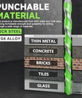 Front view of a 5-pack 3/16 in carbide-tipped masonry drill bits with hex shanks (green).