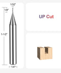 SpeTool O-flute router bit, front view, 1/4 in shank, 1/32 in cutting diameter, upcut solid carbide end mill.