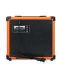 Back view of 20W Portable Bass Amp For Practice With 6.5 Inch Speaker Orange Finish MP3 Input Headphone Jack Treble Middle Bass Controls