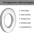 Ultra Thin Stainless Steel Flat Washer Set Pro Grade M2 To M10, 720-Piece Shim Gasket Assortment For Distributing Pressure, Preventing Loosening, And Fixing Fasteners In Mechanical, Construction, Automotive, And DIY Projects. Close-up stainless steel flat washer with product features.