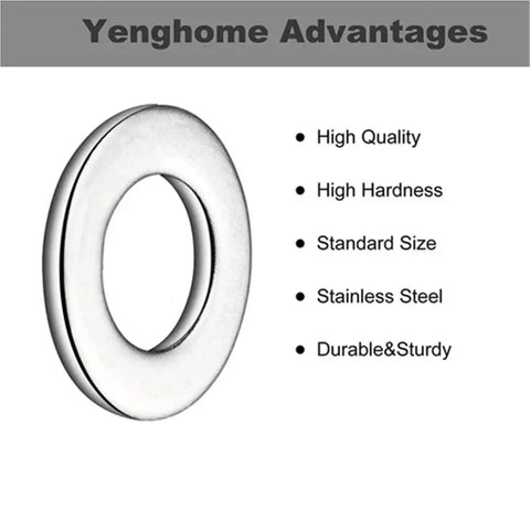 Ultra Thin Stainless Steel Flat Washer Set Pro Grade M2 To M10, 720-Piece Shim Gasket Assortment For Distributing Pressure, Preventing Loosening, And Fixing Fasteners In Mechanical, Construction, Automotive, And DIY Projects. Close-up stainless steel flat washer with product features.