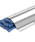 Heavy Duty Stainless Steel Cable Cover Protector Built Tough For Heavy Foot Traffic With Slick Rounded Edges to secure blue cables.