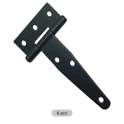 Six Pack Of Four Inch Heavy Duty T Hinges Galvanized Outdoor Gate And Barn Door Hardware With Smooth Spin Pin And Countersunk Screw Holes Built Tough For Fences Sheds And Backyard Projects, black hinge, six piece set.