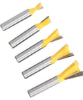 Pro Grind Five Piece Dovetail Router Bit Set for cabinets, six to eighteen millimeters, heavy-duty hardwood and softwood finish work.