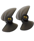 Two Pack H102 RC Boat Propeller Set With 2.4mm Locknuts For H100 H102 H106 H108 H120 Models Replacement Propellers And Spare Parts For TKKJ Skytech High Speed Boats, showcasing two black propellers with brass inserts.