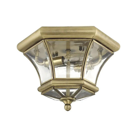 Monterey Dope 2 Light Flush Mount Outdoor Indoor Brushed Nickel Solid Brass Fixture With Clear Beveled Glass Classic Light