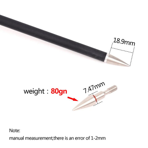 Diagram of Six Pack Screw In Archery Arrow Tips Field Points 70-125 Grain For Target Practice On Compound And Recurve Bow showing dimensions.