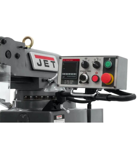 Control panel of JTM949EVS Milling Machine With 3 Axis DP700 DRO Quill And X Y Axis Power Feeds, showing buttons and knobs