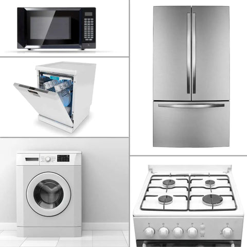 Appliance Touch Up Paint For Stoves Microwaves And Fridges Black Epoxy Repair For Enamel Metal And Stainless Steel Scratch Fix Kit For Household Appliances Quick Dry Durable Finish Stain Resistant Easy To Apply Long Lasting Color with images of a microwave, fridge, dishwasher, washing machine, and stove.