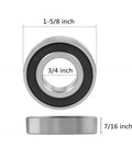 R12 2RS Ball Bearings 3/4 X 1-5/8 X 7/16 Inches With Double Rubber Seals Chrome Steel Durable 10 Pack High Speed Up To 17,000 RPM