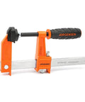 Heavy Duty 6 Inch Steel Bar Clamp for Woodworking and DIY Projects, Orange, Sure Grip Construction, Reaches Up To 3 Inches From Edge To Screw Center, Maximum Opening 6 Inches, Built For Hard Use By Hobbyists And Pros. Orange steel bar clamp with black handle