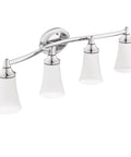Eva 4 Light Dual Mount Bath Vanity Fixture With Frosted Glass In Chrome Finish Flexible Up Or Down Mounting For A Fresh Modern Chrome Vibe