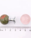 Slick Crystal Sphere Drawer Knobs Plus Heavy Duty Cabinet Grips For Smooth Operation Kitchen Cabinets And Closet Pulls Top Shelf Nifty Hardware Set Of Two, includes green and pink knobs with chrome bases.