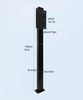 Rugged EV Charging Pedestal Stand For Level 2 Chargers, Built Tough Outdoor Mounting Pole With Back Plate dimensions displayed