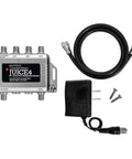 Juice4 Distribution Amplifier delivers strong free to air TV signal to four televisions for CATV systems power supply and coaxial cable included.