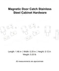 Diagram of a Magnetic Door Catch for Glass Doors and RV Cupboards, Stainless Steel, with dimensions and features labeled.