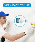 Man using Six Pack 4x4 Inch Self Adhesive Aluminum Drywall Patch Kit For Walls And Ceilings No Mess Easy Fix Patch With Fiberglass Reinforcement.