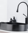USZWBY Bathroom Vessel Sink Stainless Steel Bathroom Vanity Sink Black Matt Vessel Sink 21.6"X13.7" Above Counter with faucet