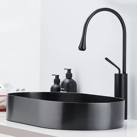 USZWBY Bathroom Vessel Sink Stainless Steel Bathroom Vanity Sink Black Matt Vessel Sink 21.6"X13.7" Above Counter with faucet