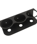 Heavy Duty Wall Mount Spray Bottle Holder Carbon Steel Paint Can Dispenser Rack With Powder Coated Finish for garage use, showing three compartments.