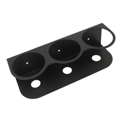 Heavy Duty Wall Mount Spray Bottle Holder Carbon Steel Paint Can Dispenser Rack With Powder Coated Finish for garage use, showing three compartments.