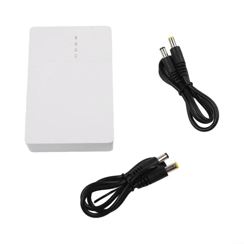 Keep The Wifi Alive With This Solid 7800mAh UPS Battery Backup Powers Your Router And Modem For Six Hours Flat Even During Blackouts. White battery backup with dual output cords.