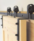 Bypass Sliding Barn Door Hardware Kit For Low Ceiling Six Point Six Feet Rail System With Overlapping Tracks installed view
